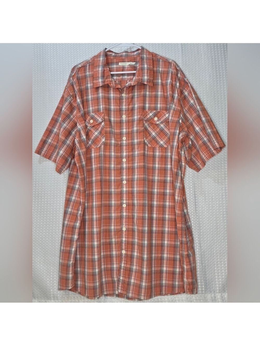 SONOMA Men's 3XL Tall Plaid Button Down Shirt Orange Casual Short Sleeve - Picture 7 of 11